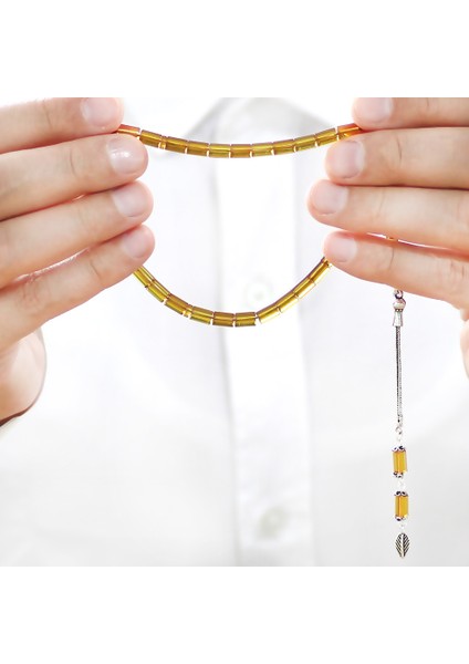 925 Ayar Gümüş Püsküllü Kesme Kesim Mini Boy Soft Sarı Ateş Kehribar Tesbih fırsatları