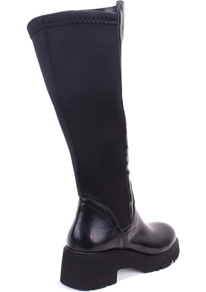 DZA07-8961105 Siyah Rugan Günlük Streçli Düz Topuk Kadın Çizme fırsatları