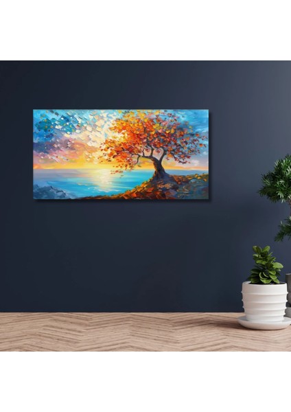 Hd Digital Baskı Ağaö-Ç ve Deniz Manzarası Kanvas Tablo Duvar