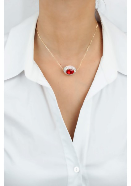 Ince Zincir Kristal Taşlı Uçlu Kolye