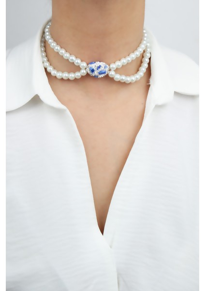 Cam Inci Çift Sıralı Choker Kolye