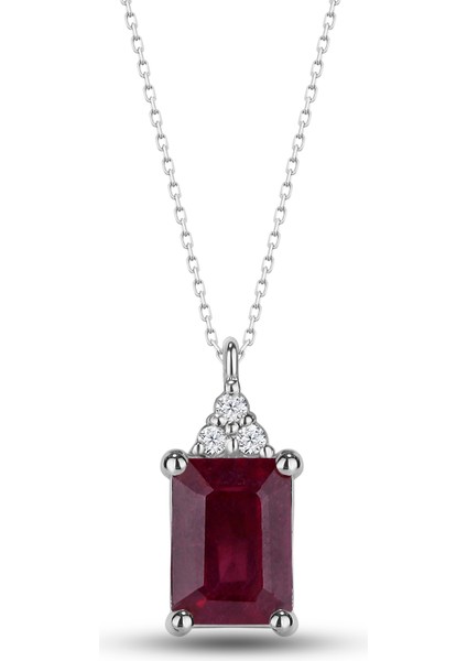 925 Ayar Gümüş Baget Yakut Taşlı Kolye Kadın Hediyelik | Altın ve Rose Kaplama Seçenekli