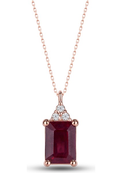 925 Ayar Gümüş Baget Yakut Taşlı Kolye Kadın Hediyelik | Altın ve Rose Kaplama Seçenekli modelleri