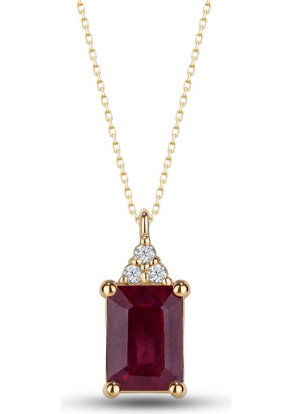 925 Ayar Gümüş Baget Yakut Taşlı Kolye Kadın Hediyelik | Altın ve Rose Kaplama Seçenekli indirimleri