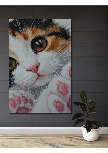 Sevimli Kedi Yavrusu Sulu Boya Görünümlü Ahşap Dekoratif Tablo Dikdörtgen Tablo