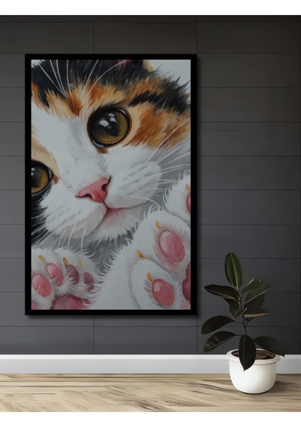 Sevimli Kedi Yavrusu Sulu Boya Görünümlü Ahşap Dekoratif Tablo Dikdörtgen Tablo fiyatları