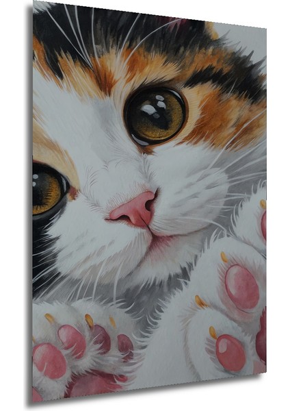 Sevimli Kedi Yavrusu Sulu Boya Görünümlü Ahşap Dekoratif Tablo Dikdörtgen Tablo fırsatları