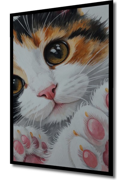 Sevimli Kedi Yavrusu Sulu Boya Görünümlü Ahşap Dekoratif Tablo Dikdörtgen Tablo indirimleri