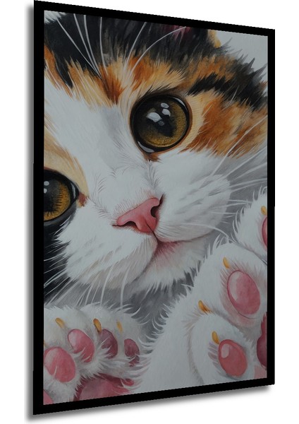 Sevimli Kedi Yavrusu Sulu Boya Görünümlü Ahşap Dekoratif Tablo Dikdörtgen Tablo
