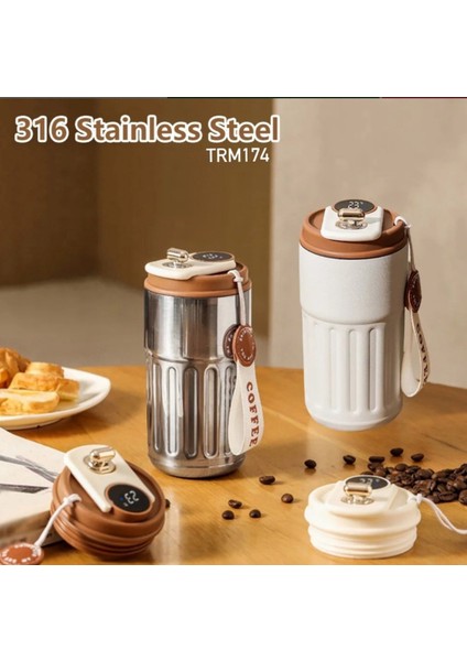 LED Sıcaklık Göstergeli Çelik Termos Krem modelleri