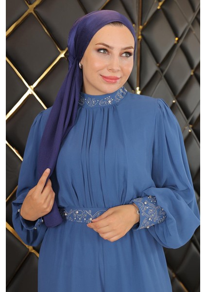 Taş Detaylı Şifon Tulum Abiye Mavi MSW19153 fiyatları