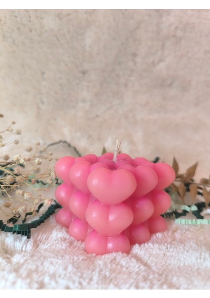 Kalp Şeklinde Bubble Desenli Dekoratif Mum, Tek Renk