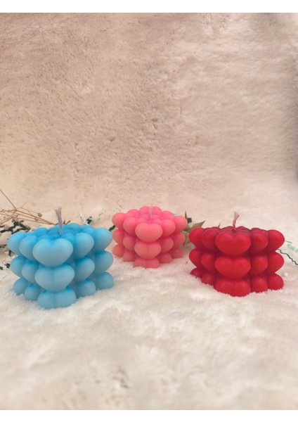 Kalp Şeklinde Bubble Desenli Dekoratif Mum, Tek Renk