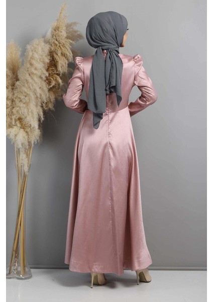 Taşlı Yakma Desenli Abiye Gül Kurusu 11404 indirimleri