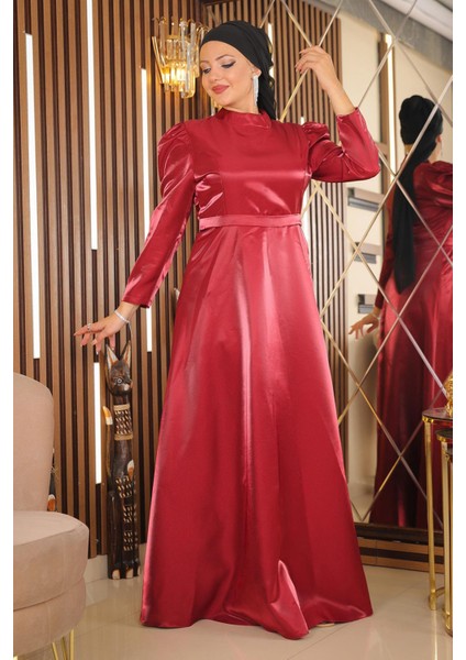 Omuz Büzgülü Büyük Beden Abiye Bordo MSW19128