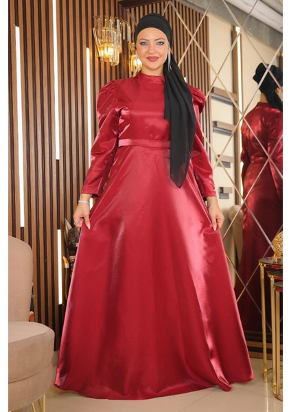 Omuz Büzgülü Büyük Beden Abiye Bordo MSW19128 modelleri