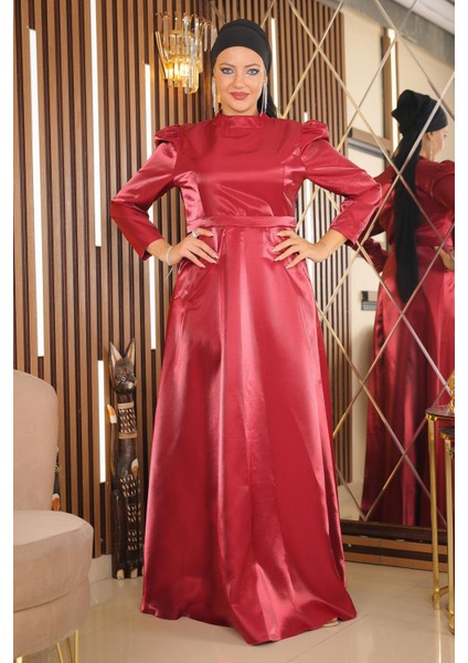 Omuz Büzgülü Büyük Beden Abiye Bordo MSW19128 fırsatları