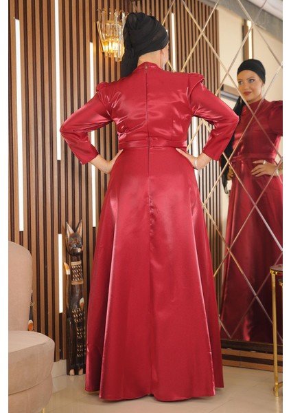 Omuz Büzgülü Büyük Beden Abiye Bordo MSW19128 indirimleri