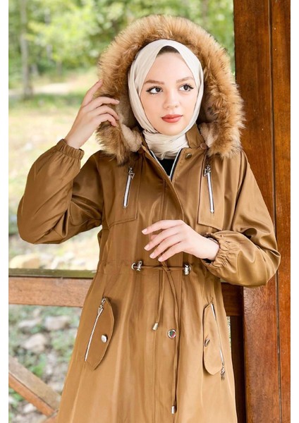 Kapşonlu Fermuarlı Mont Taba 10349 fiyatları