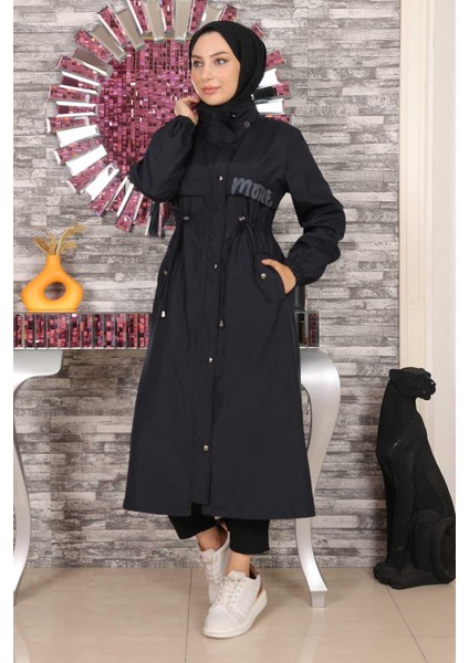 Yazı Detaylı Kapşonlu Mont Lacivert 15900 modelleri