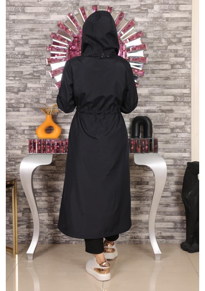 Yazı Detaylı Kapşonlu Mont Lacivert 15900 indirimleri