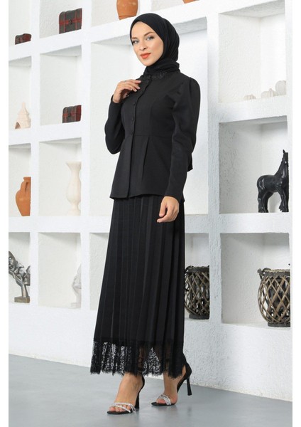 Dantel Detaylı Etekli Takım Siyah 17100