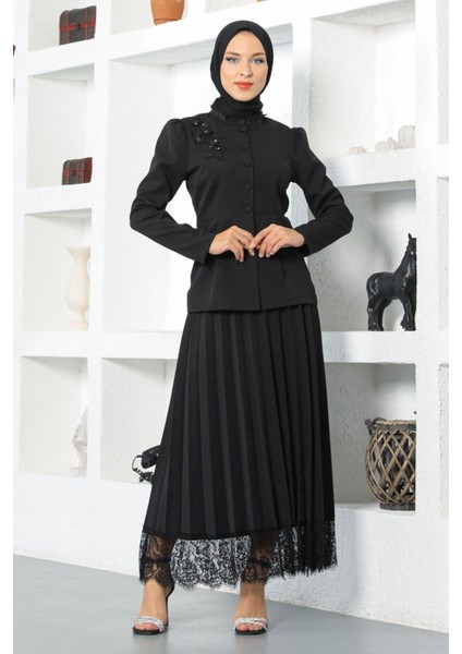 Dantel Detaylı Etekli Takım Siyah 17100 modelleri