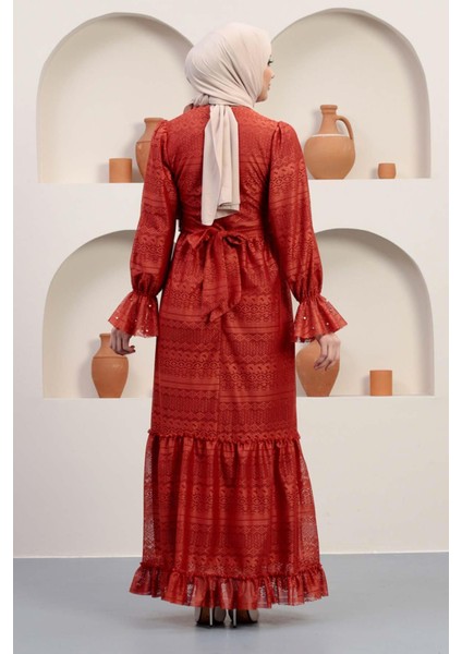 Inci Detaylı Dantel Abiye Kiremit 12239 indirimleri