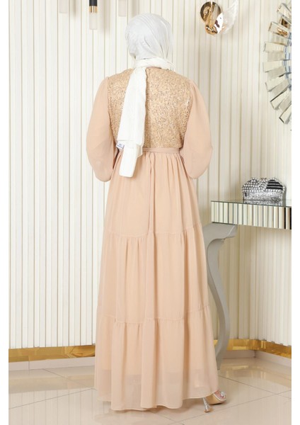 Pulpayetli Şifon Abiye Gold 19187 fırsatları