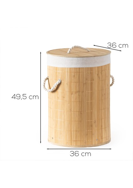 Porsima PBT-052 Kapaklı Kirli Çamaşır Sepeti Yuvarlak - Bambu Kirli Çamaşır Sepeti indirimleri