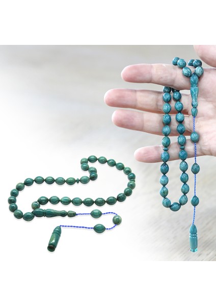 Sistemli Arpa Kesim Turkuaz Beyaz Sıkma Kehribar Tesbih fiyatları