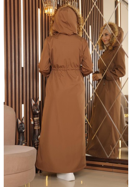 Büyük Beden Kapşonlu Ribanalı Mont Taba 15500 fırsatları