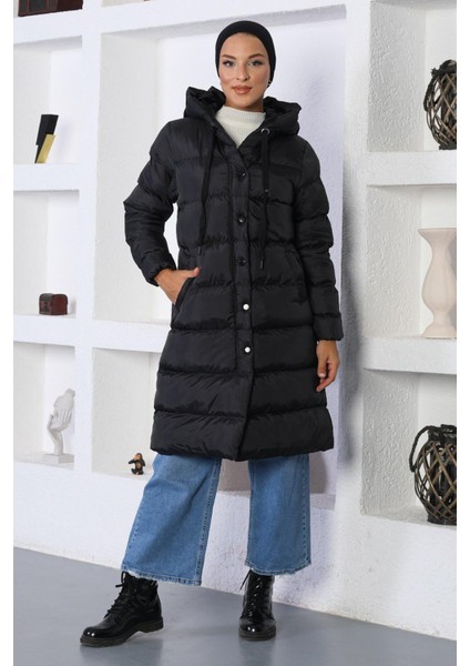 Kapşonlu Şişme Mont Siyah 10361