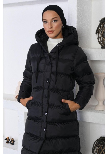 Kapşonlu Şişme Mont Siyah 10361 fiyatları