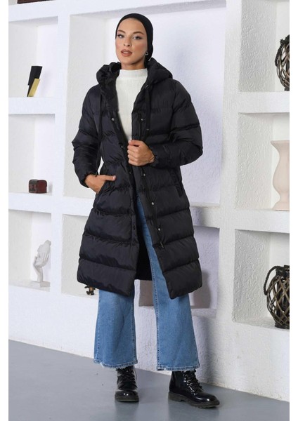 Kapşonlu Şişme Mont Siyah 10361 modelleri
