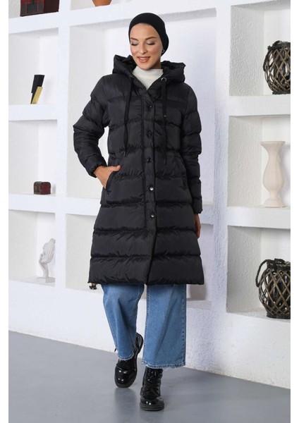 Kapşonlu Şişme Mont Siyah 10361 fırsatları