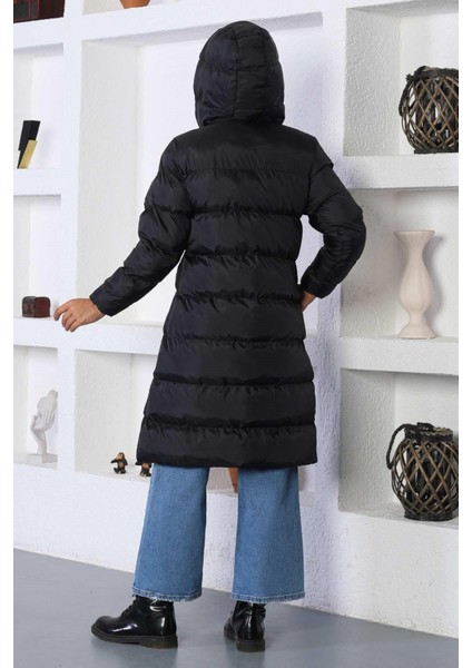 Kapşonlu Şişme Mont Siyah 10361 indirimleri
