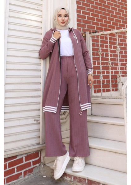 Fermuarlı Ribanalı Takım Lila 10405