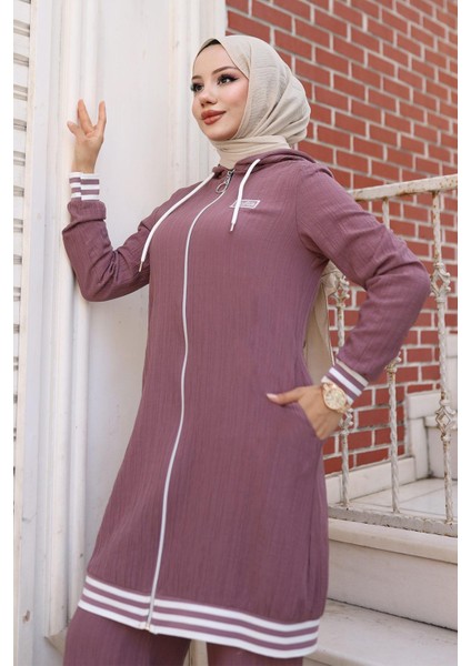 Fermuarlı Ribanalı Takım Lila 10405 fiyatları