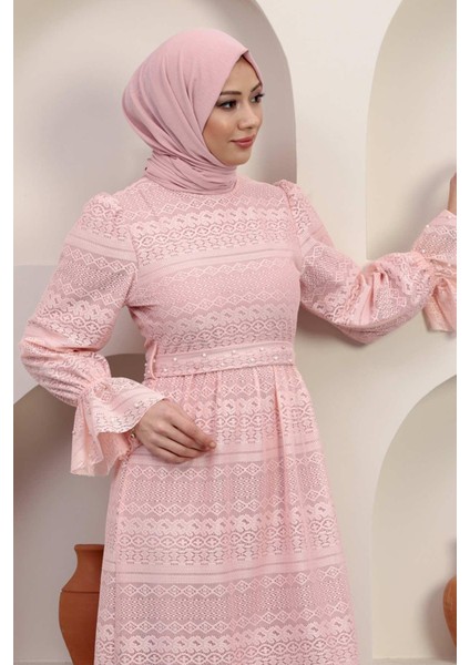 Inci Detaylı Dantel Abiye Pudra 12239 fiyatları