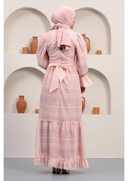 Inci Detaylı Dantel Abiye Pudra 12239 indirimleri