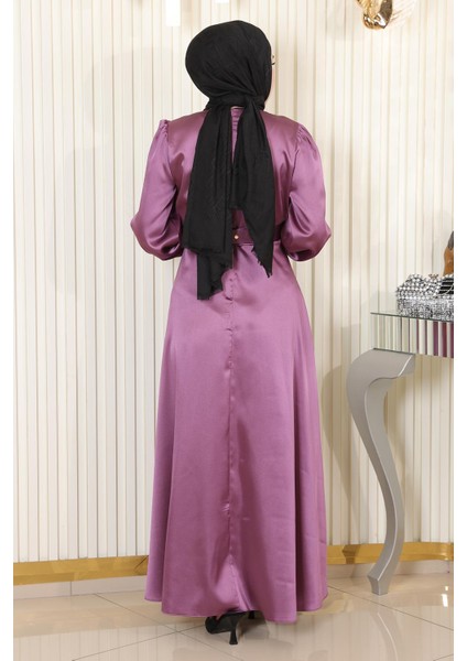 Taş Detaylı Saten Abiye Gül Kurusu MSW19901 fırsatları