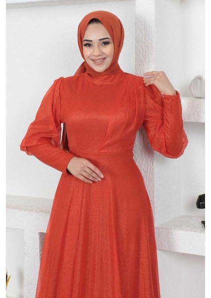 Manşeti Fermuar Detaylı Simli Abiye Kiremit 12253 fiyatları