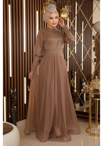 Manşeti Fermuar Detaylı Simli Abiye Vizon 12253 fırsatları