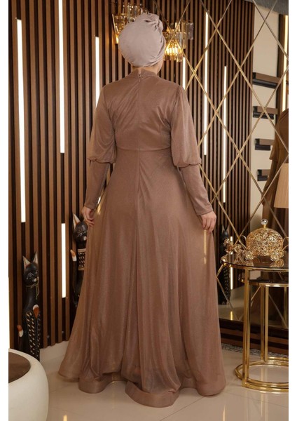 Manşeti Fermuar Detaylı Simli Abiye Vizon 12253 indirimleri