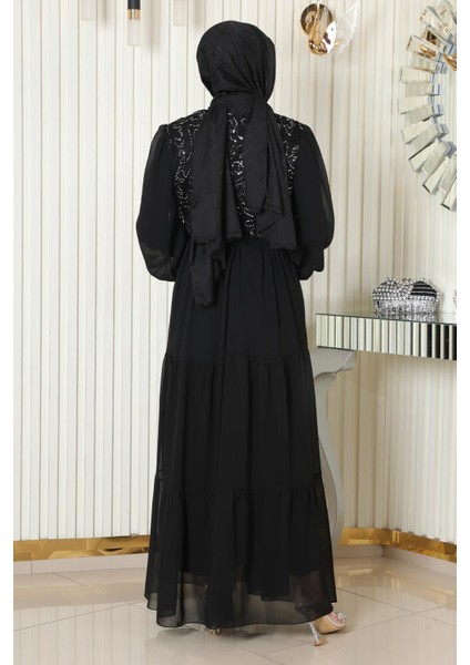 Pulpayetli Şifon Abiye Siyah 19187 fırsatları