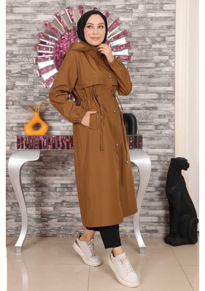 Yazı Detaylı Kapşonlu Mont Taba 15900 modelleri