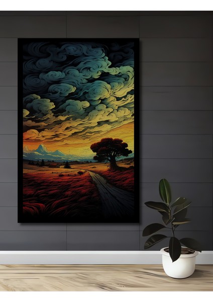 Kızıl Tarlalar Eşliğinde Yolculuk Yağlı Boya Görünümlü Ahşap Tablo Dikdörtgen Tablo fiyatları