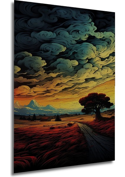 Kızıl Tarlalar Eşliğinde Yolculuk Yağlı Boya Görünümlü Ahşap Tablo Dikdörtgen Tablo fırsatları