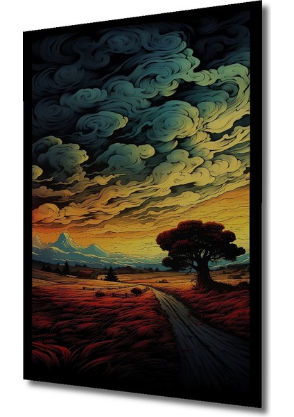 Kızıl Tarlalar Eşliğinde Yolculuk Yağlı Boya Görünümlü Ahşap Tablo Dikdörtgen Tablo indirimleri